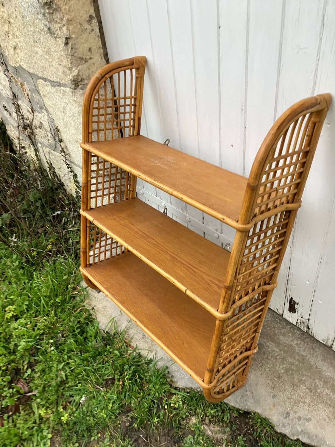 Vintage rattan wall shelf