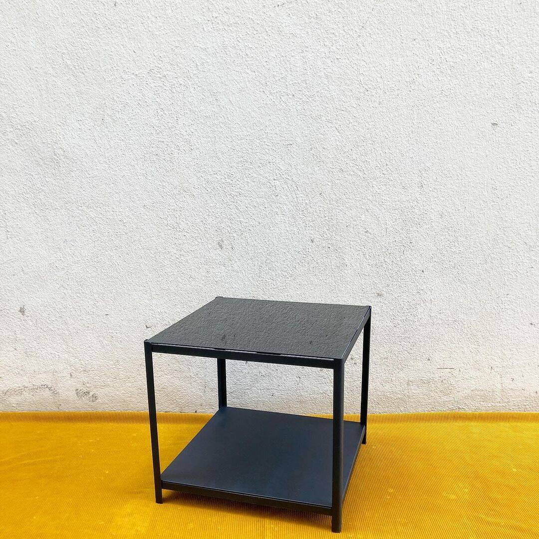 Square coffee table, all black, two glass tops