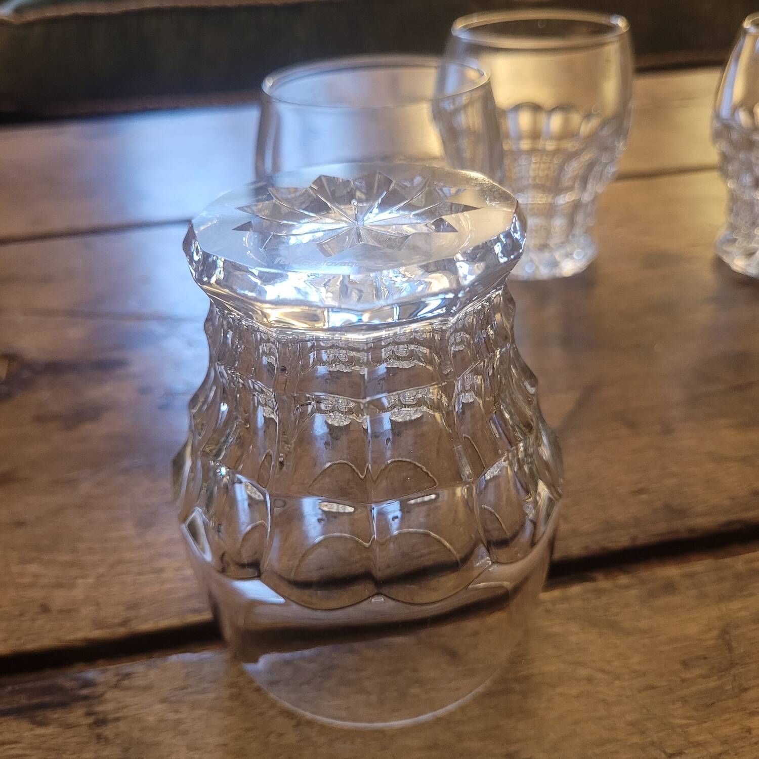 Set of 10 faceted glasses, pressed-molded glass, circa 1950–1960