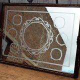 Old wooden tray with sandblasted mirror