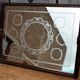 Old wooden tray with sandblasted mirror