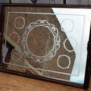 Old wooden tray with sandblasted mirror