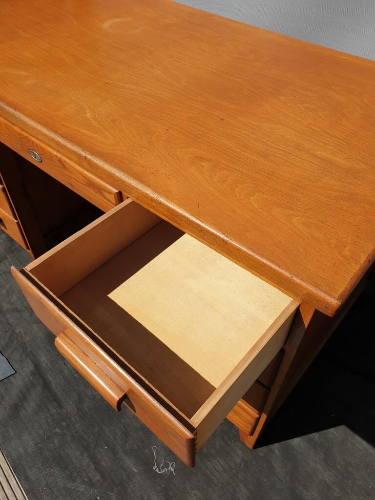 Oak desk 8 drawers double boxes 1950
