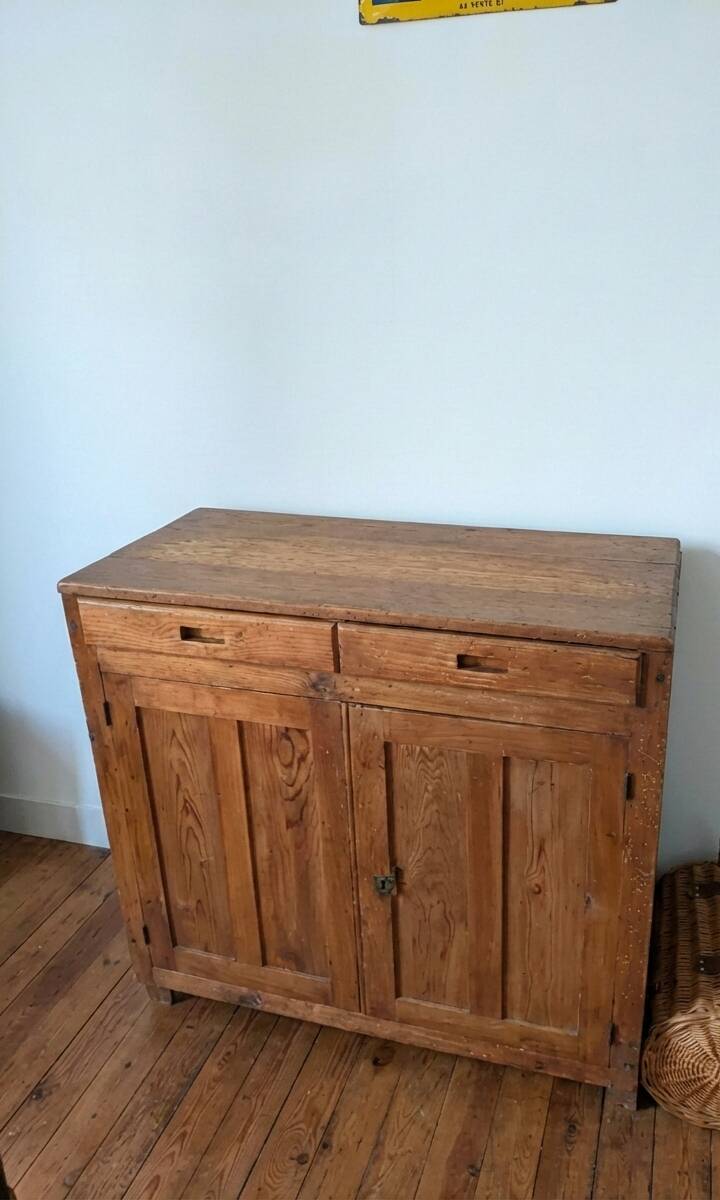 Vintage Parisian Buffet - Patinated Blonde Pine - 100x100cm