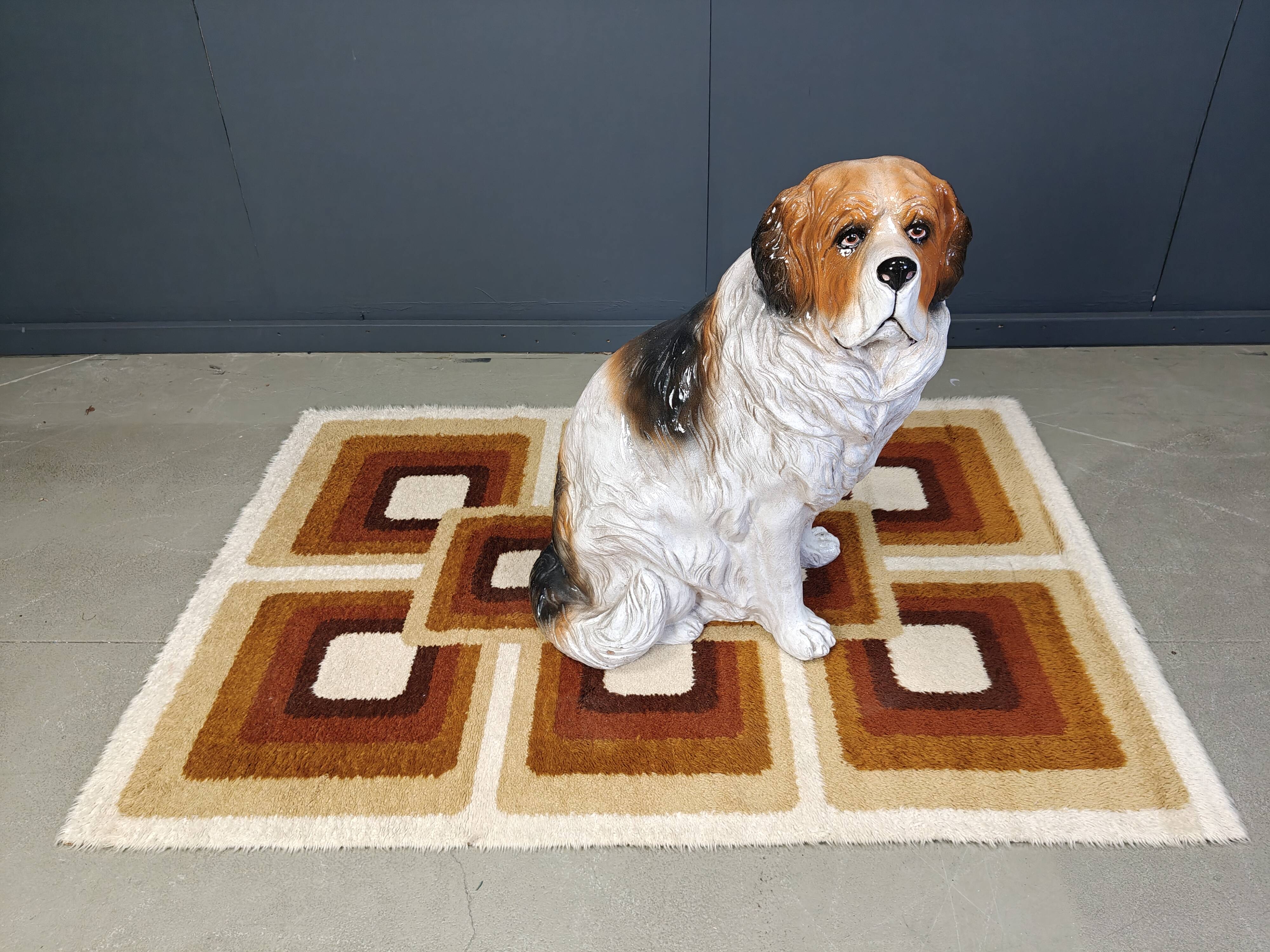 Life sized Vintage glazed terracotta St bernard dog sculpture, 1960s