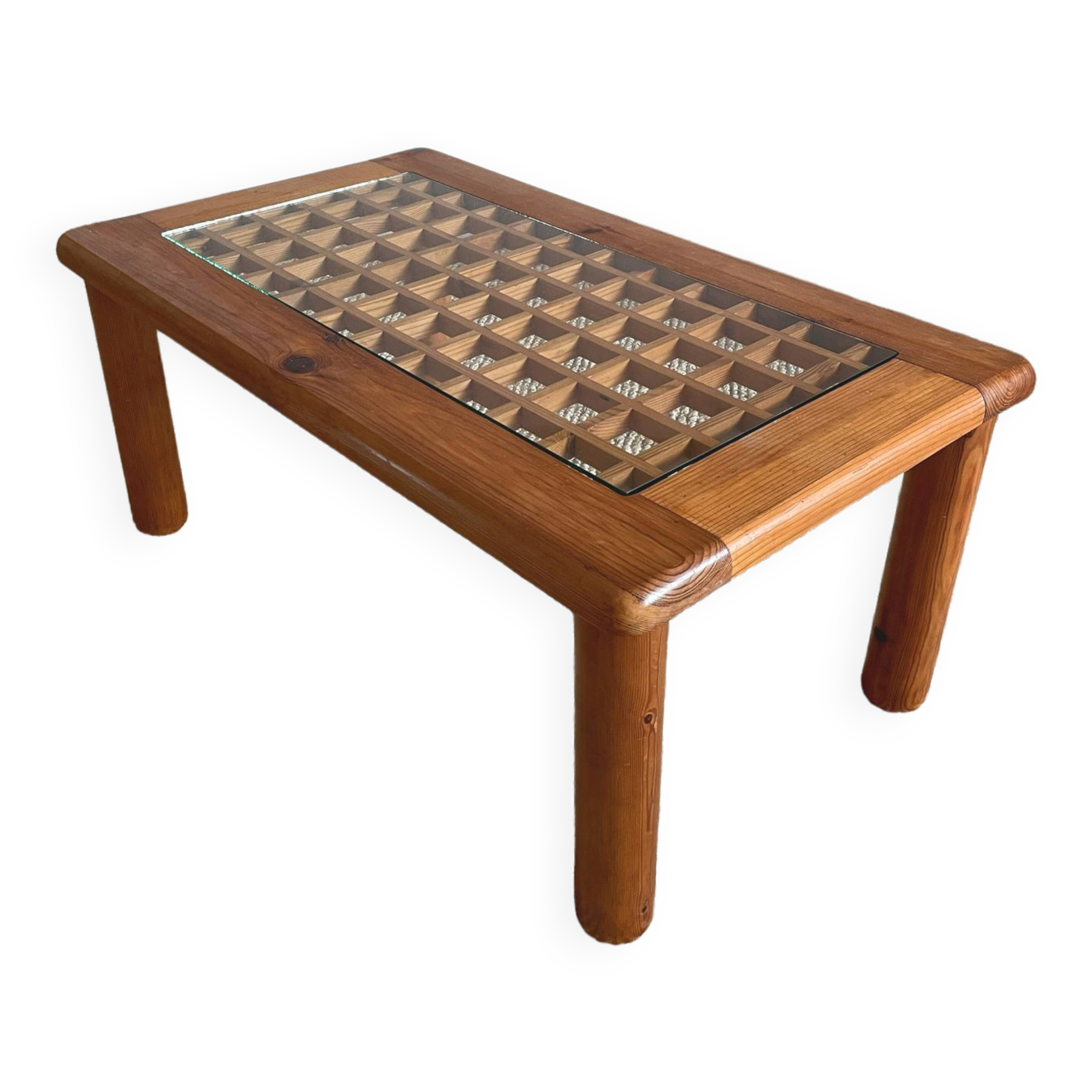 Pine and glass coffee table