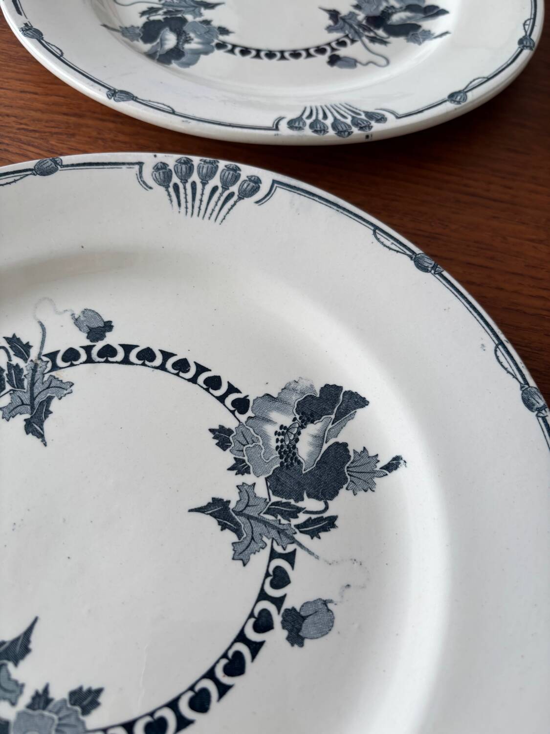 Set of 4 antique Salins Regina pattern plates – blue ironstone,