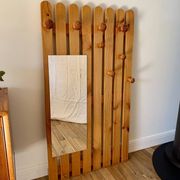 cloakroom coat rack mirror in blond pine 70s-80s