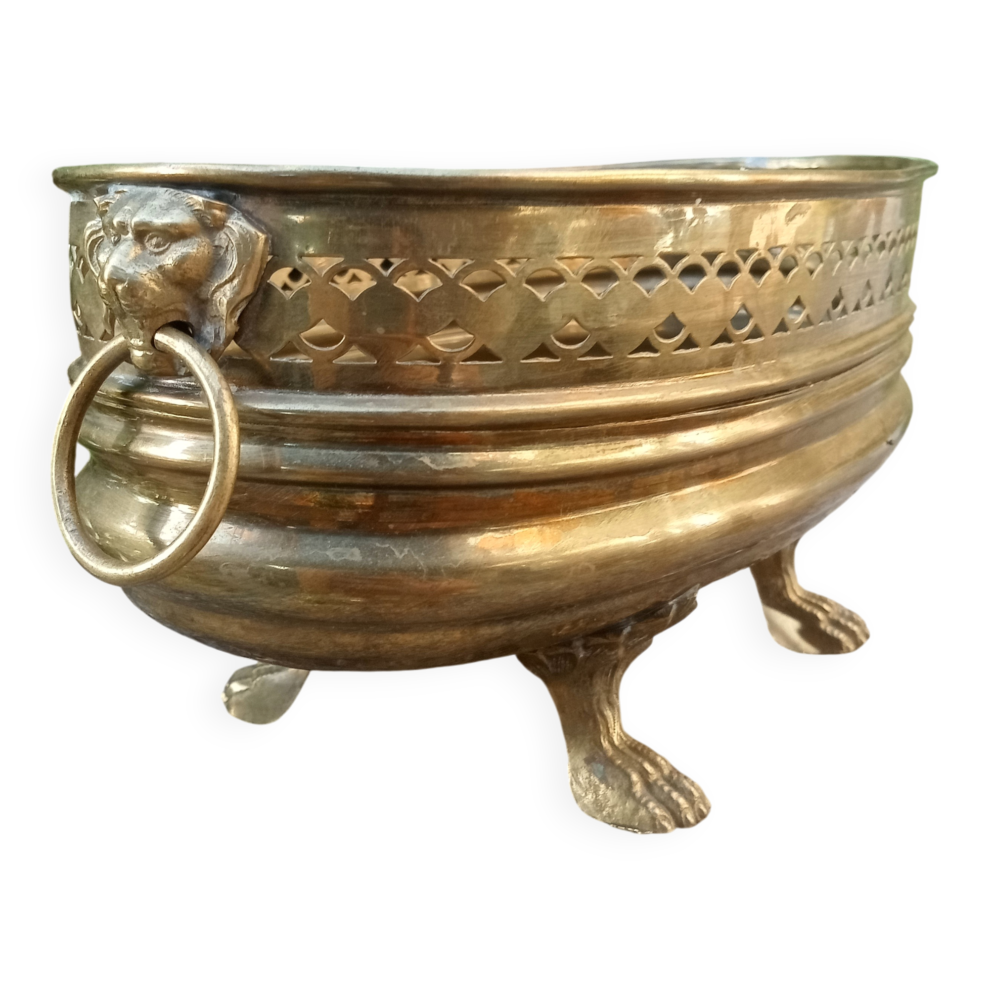 Large brass lion planter Art Nouveau