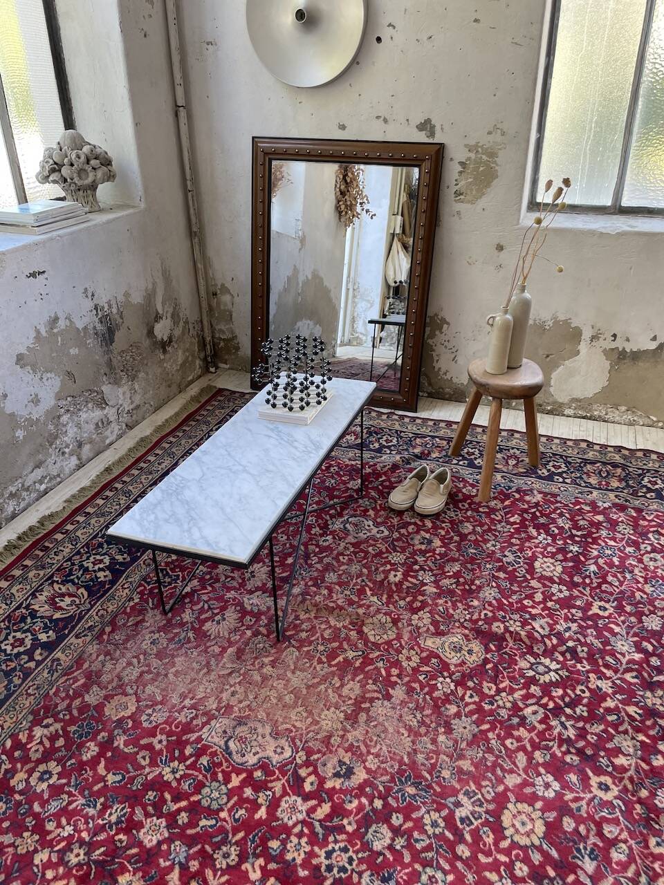 50s coffee table in metal and marble