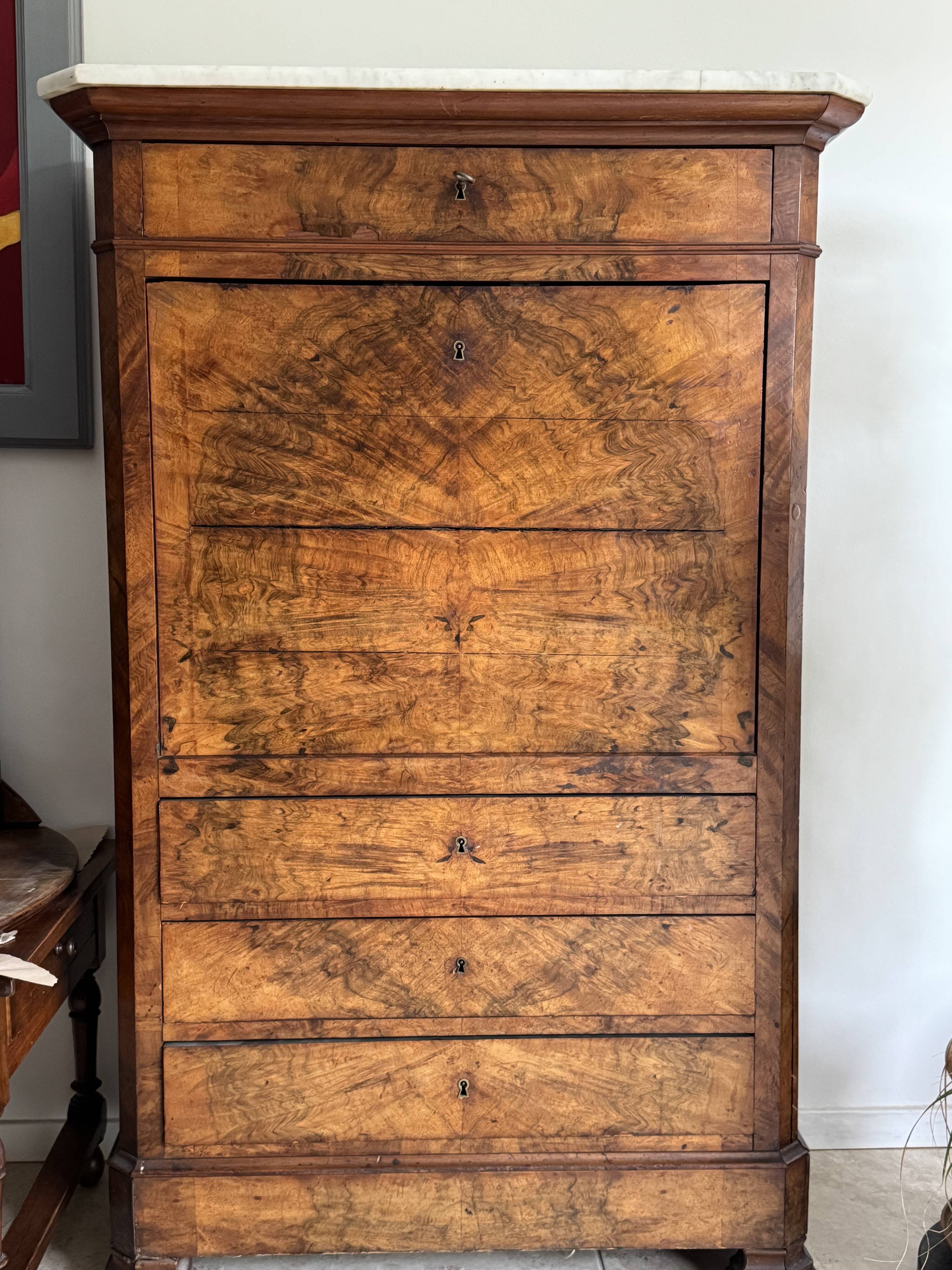 Secretaire, Louis, philippe, ronce de noyer