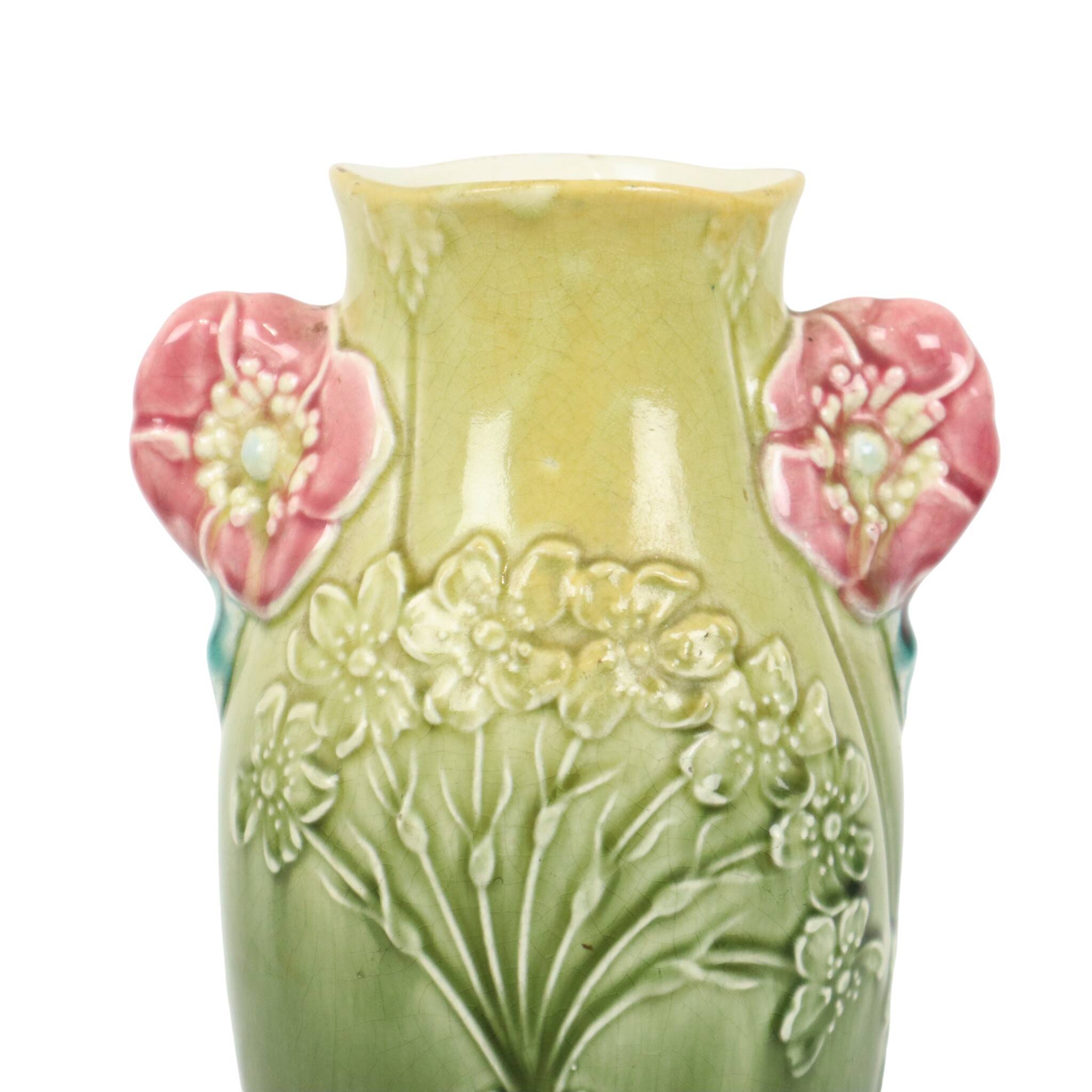 French Art Nouveau Vase Majolica Gustave De Bruyn 29cm