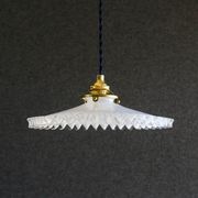 Suspension in white opaline crenellated edges with new cable and new brass socket