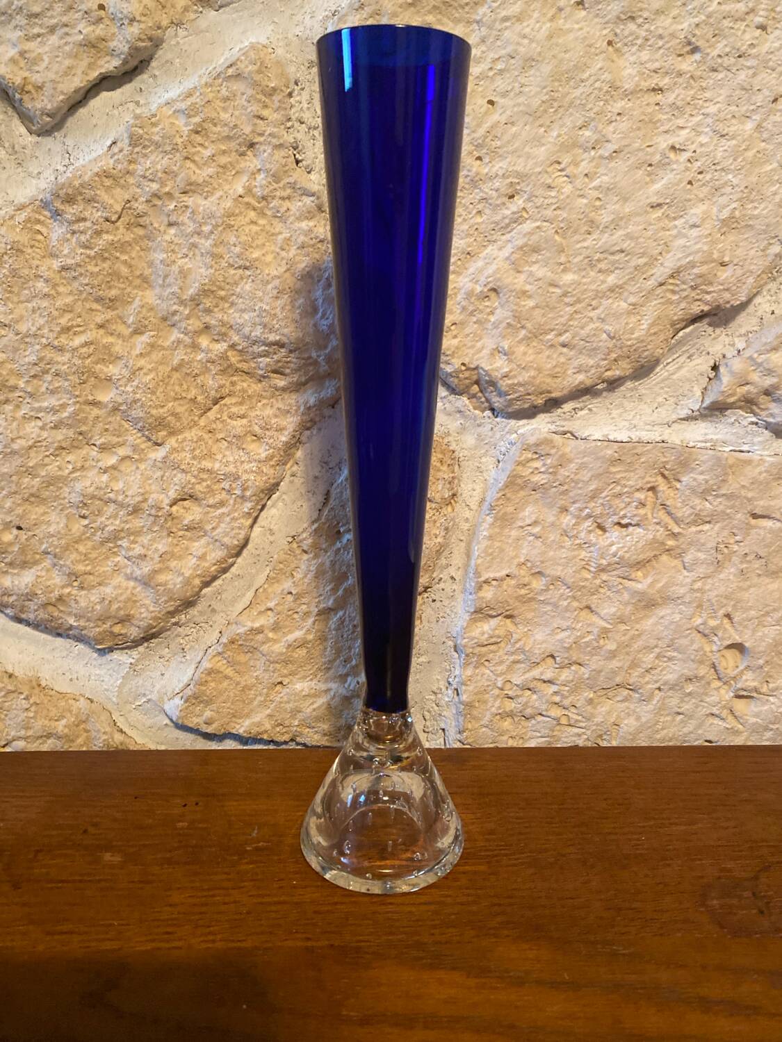 Large cobalt blue soliflore vase, blown glass, 27 cm