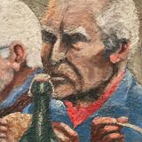 Tableau ancien bar restaurant, Les buveurs, XXe