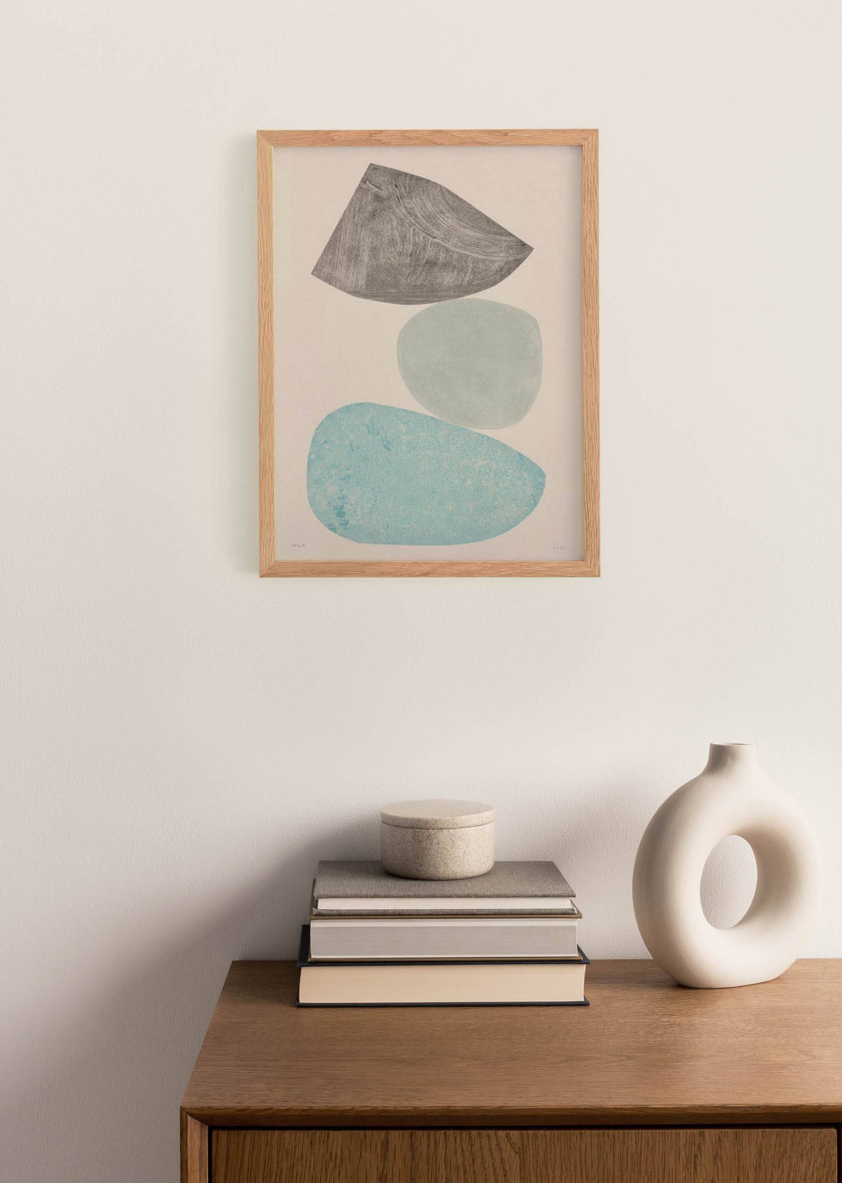 Painting "pebbles" 30x40cm on paper signed Eawy