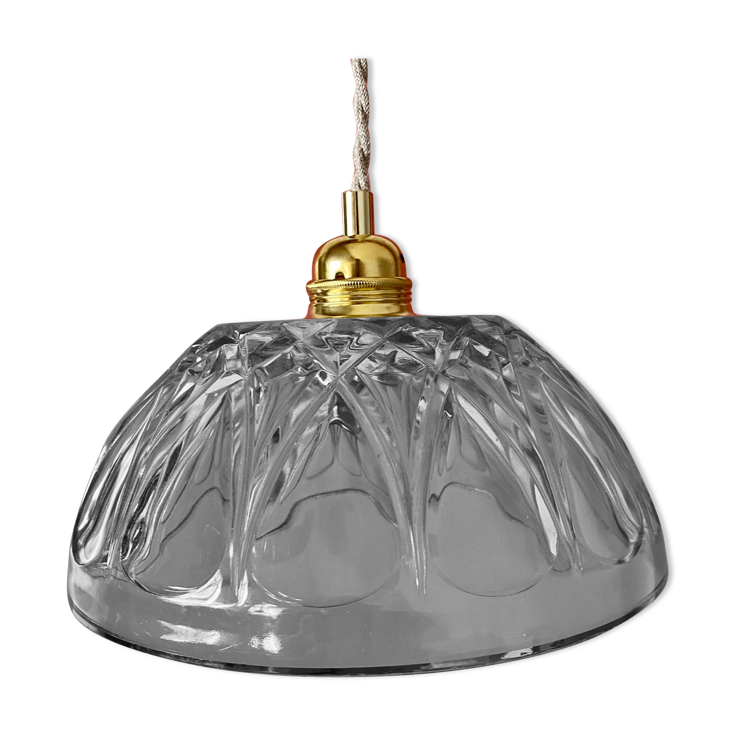 Vintage aabt-jour pendant lamp in molded glass