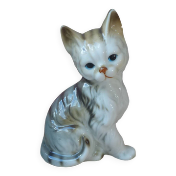 Vintage porcelain sitting cat figurine taiwan collection