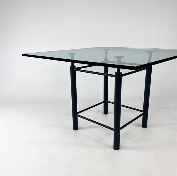 Table à manger postmoderne sur mesure en acier et verre épais, 1980s