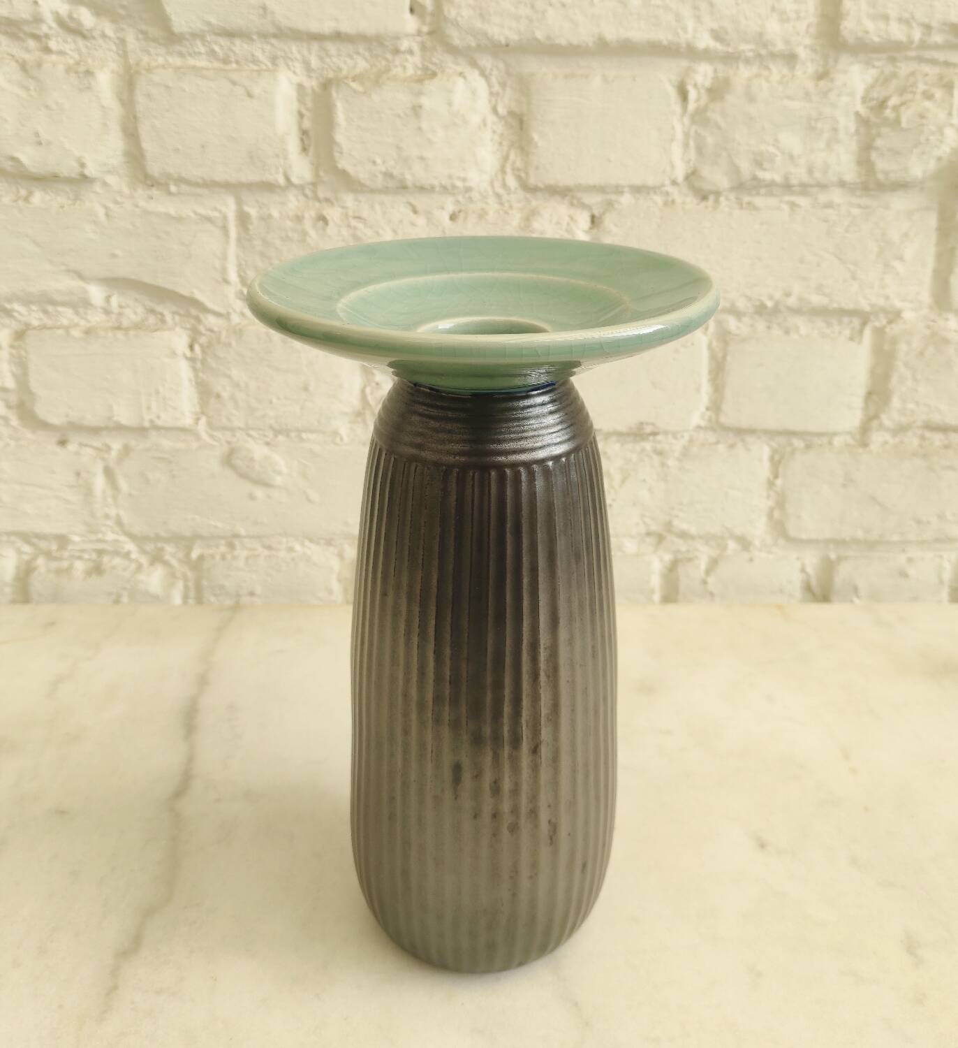 Vintage architectural vase in two-tone ceramic