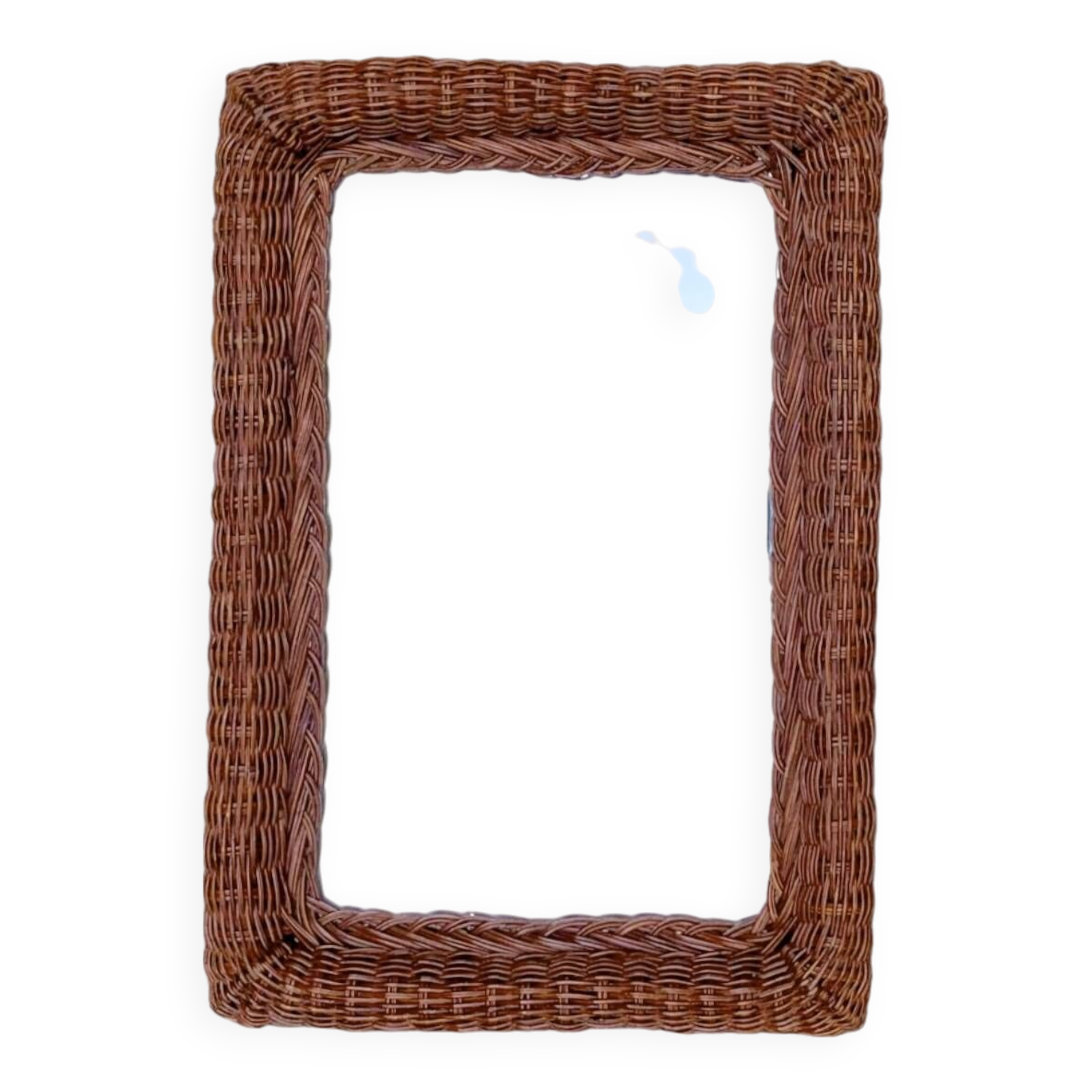 Vintage rectangular woven rattan wall mirror