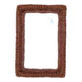 Vintage rectangular woven rattan wall mirror