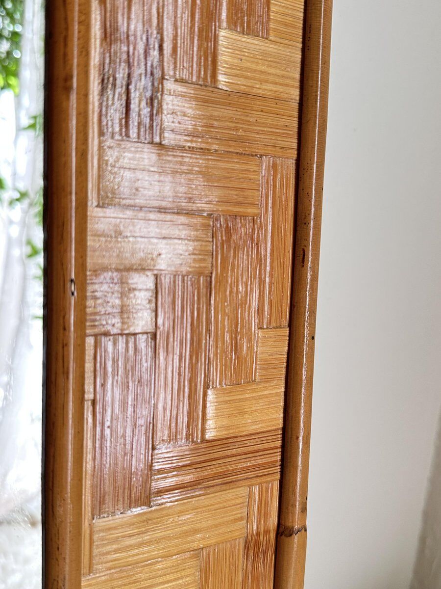Italian mirror in woven rattan and sewn bamboo, 1970s