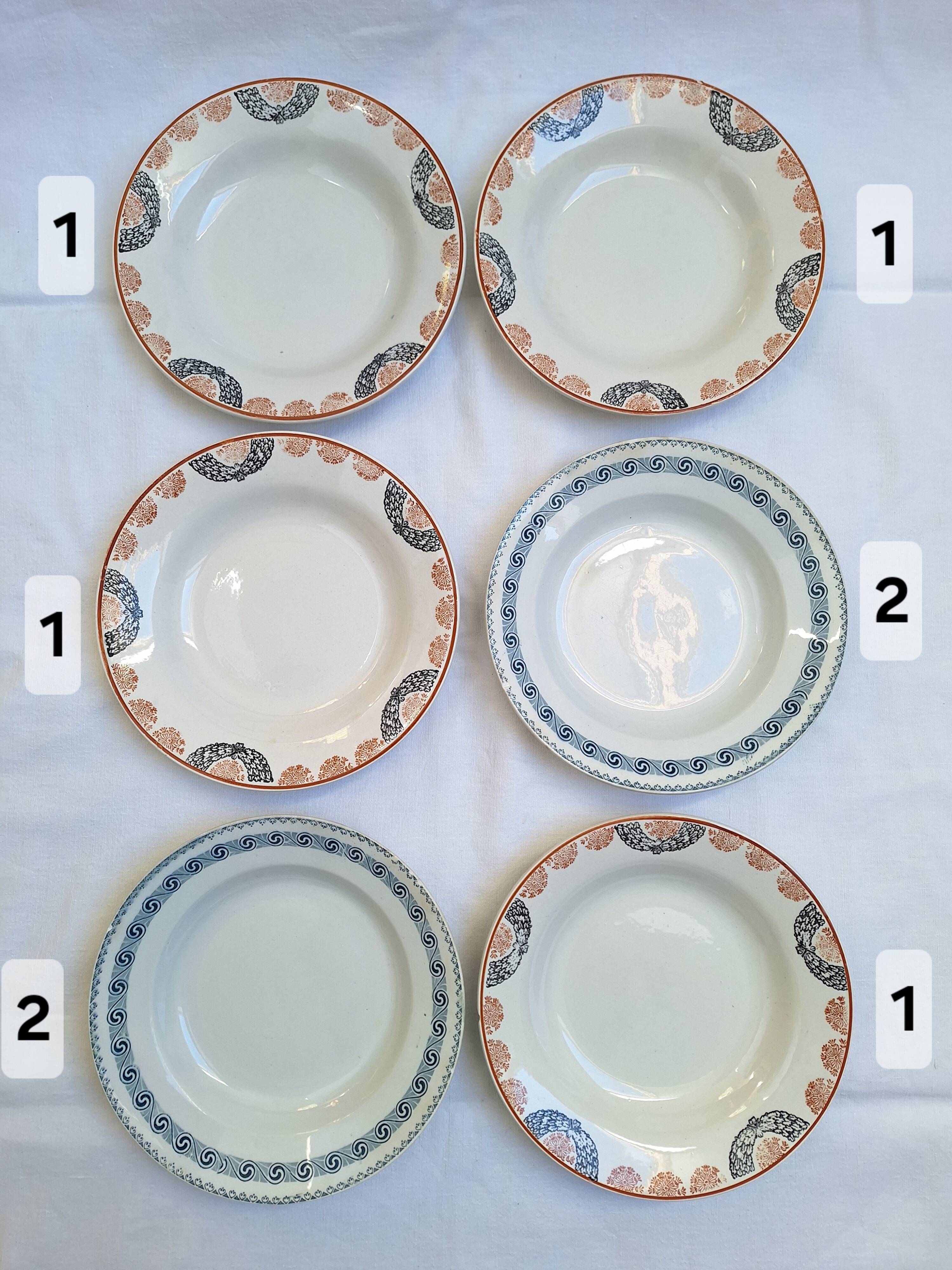 Orange and blue deep plates HBCM and St Amand.