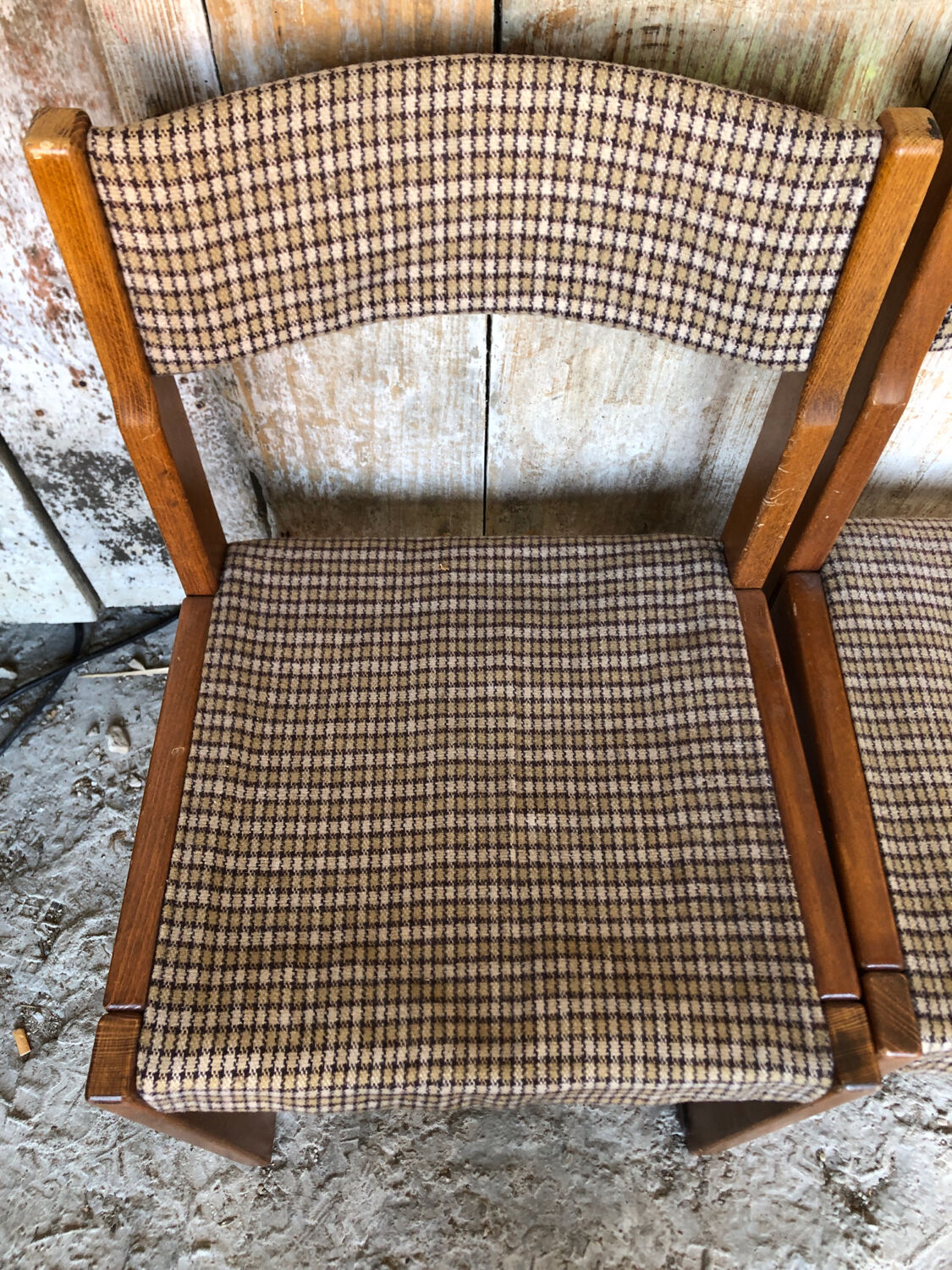Set of 3 vintage 60s wooden fabric and tile chairs