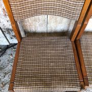 Set of 3 vintage 60s wooden fabric and tile chairs