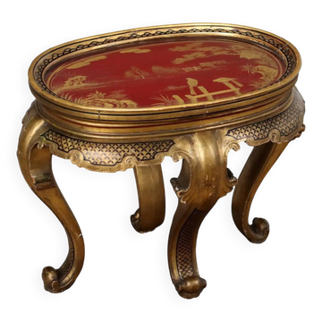 Table basse ancienne en bois laqué chinoiserie, Italie, début XXe siècle