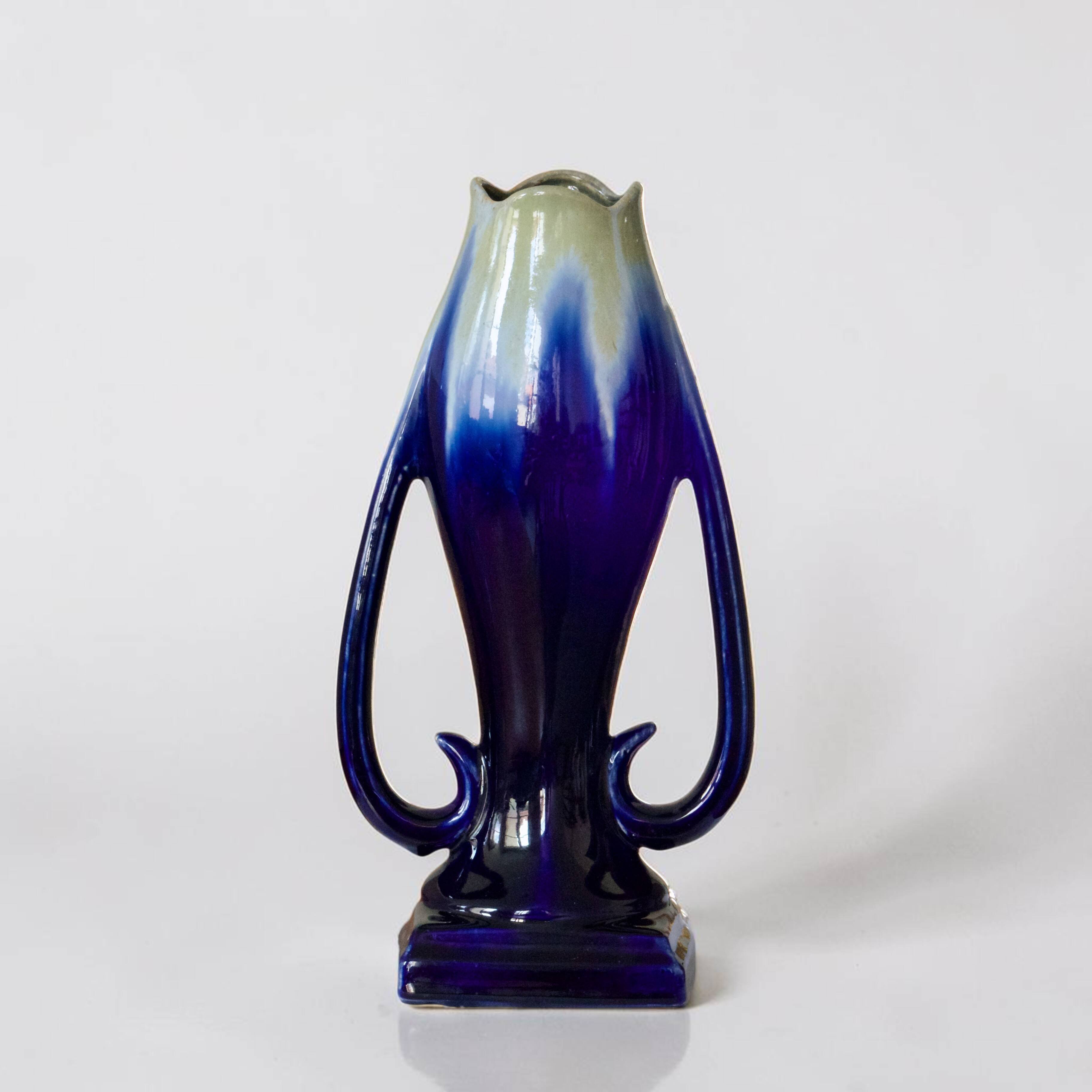 Large Art Nouveau vase by Thulin in glazed flame stoneware.