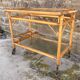 Vintage rolling dessert trolley in rattan, removable tray, Riviera style, 50s-60s.