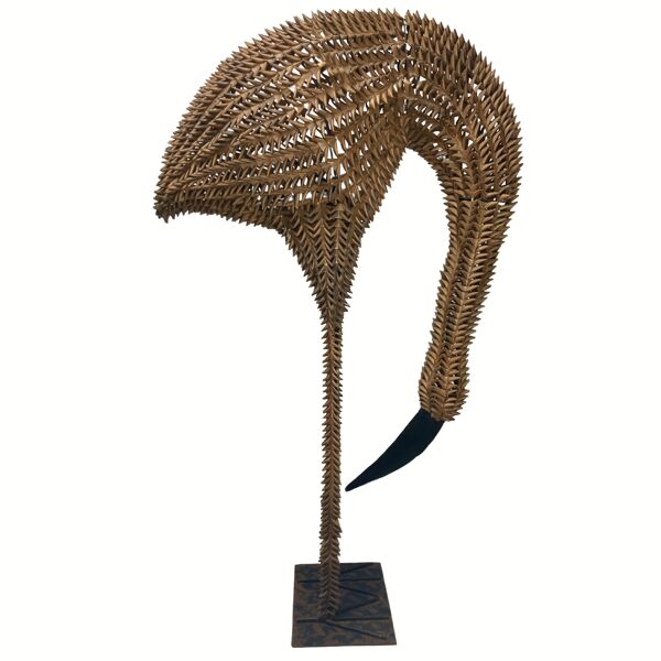 Lampe à oiseaux flamant rose en rotin en rotin des années 1960, États-Unis