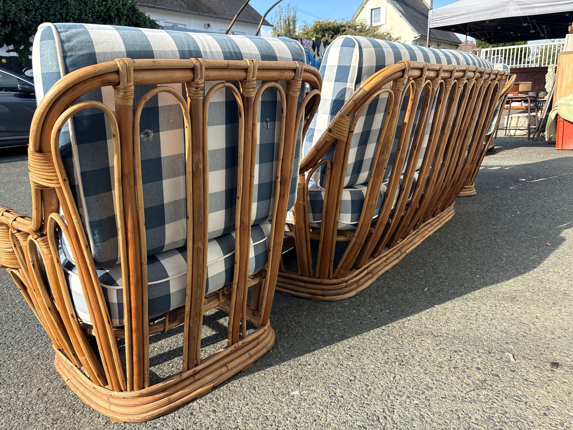 Vintage rattan lounge – sofa and two armchairs – 1960s/70s