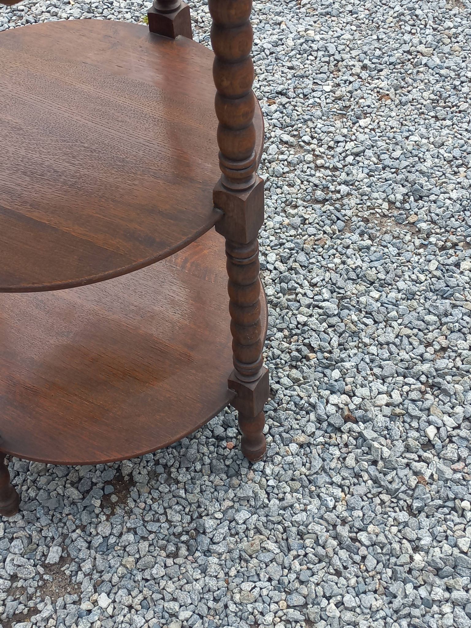 Vintage oak pedestal table with 3 shelves from the 60s