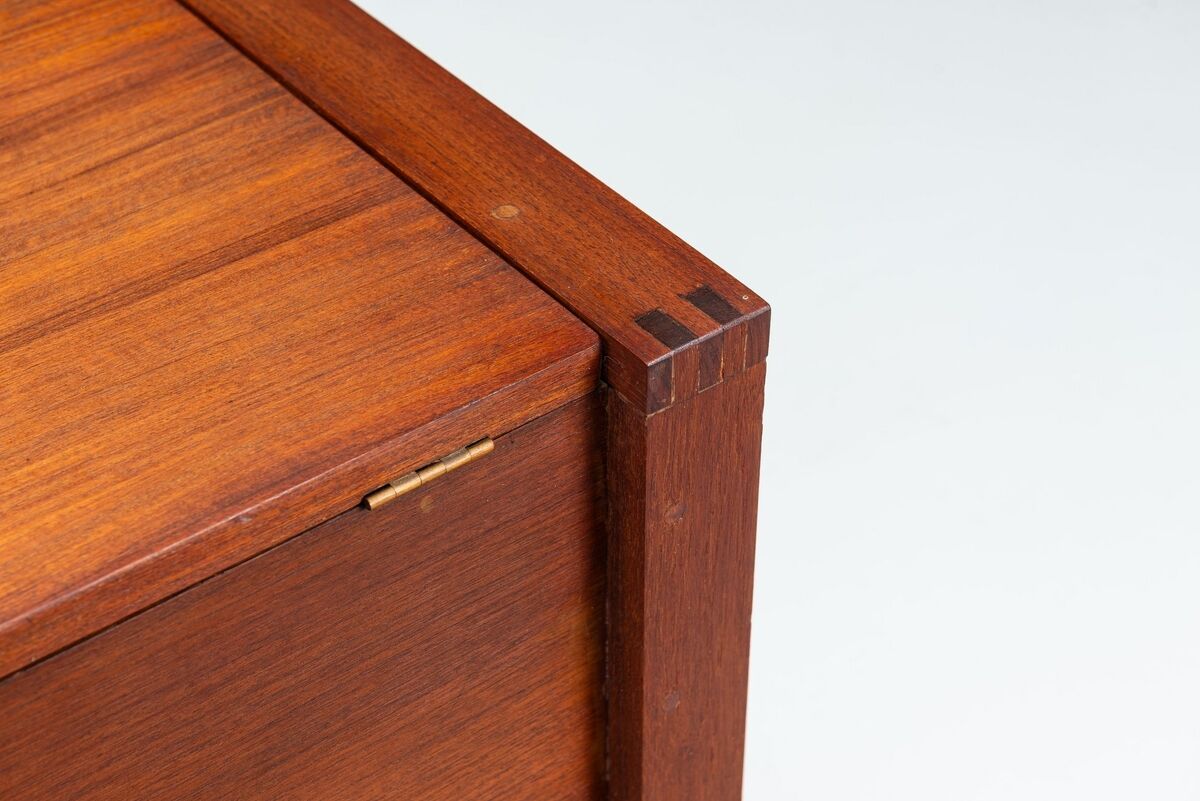 Scandinavian modern storage cabinet in teak with sled base Denmark 1960