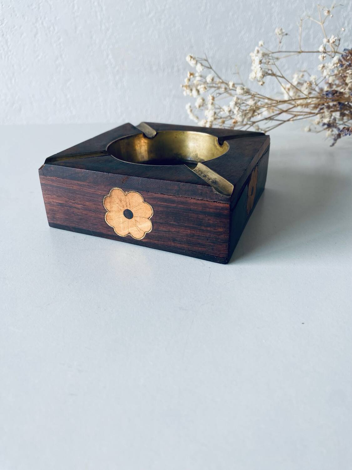 Brass wooden ashtray