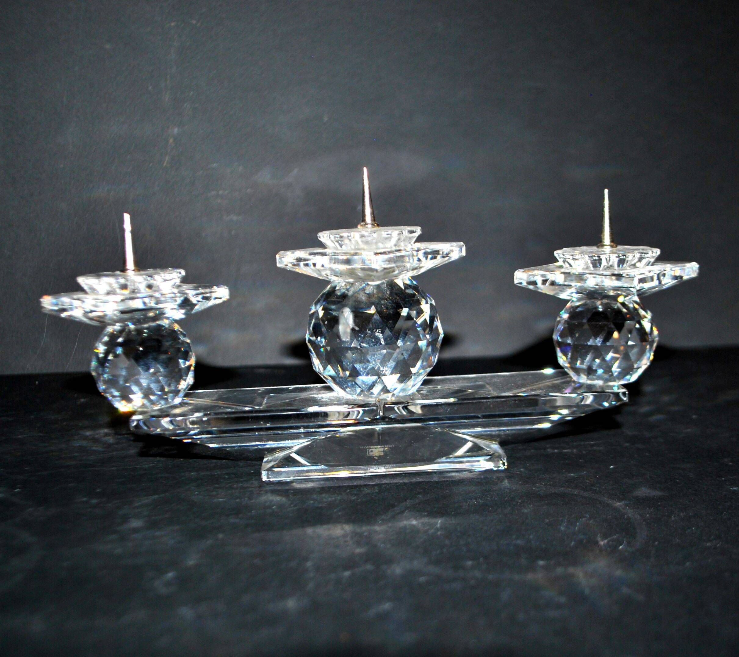 Swarovski candlestick in cut crystal signed sc swarovski design 1980