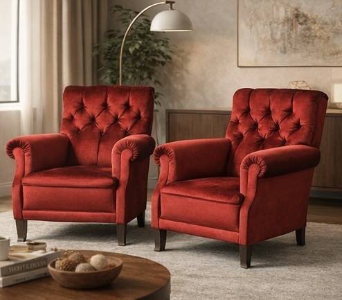 Vintage Pair of Upholstered Armchairs — First Half of the 20th Century