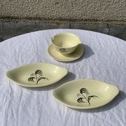 Two serving dishes and a gravy boat model las palmas in fine earthenware salins france vintage