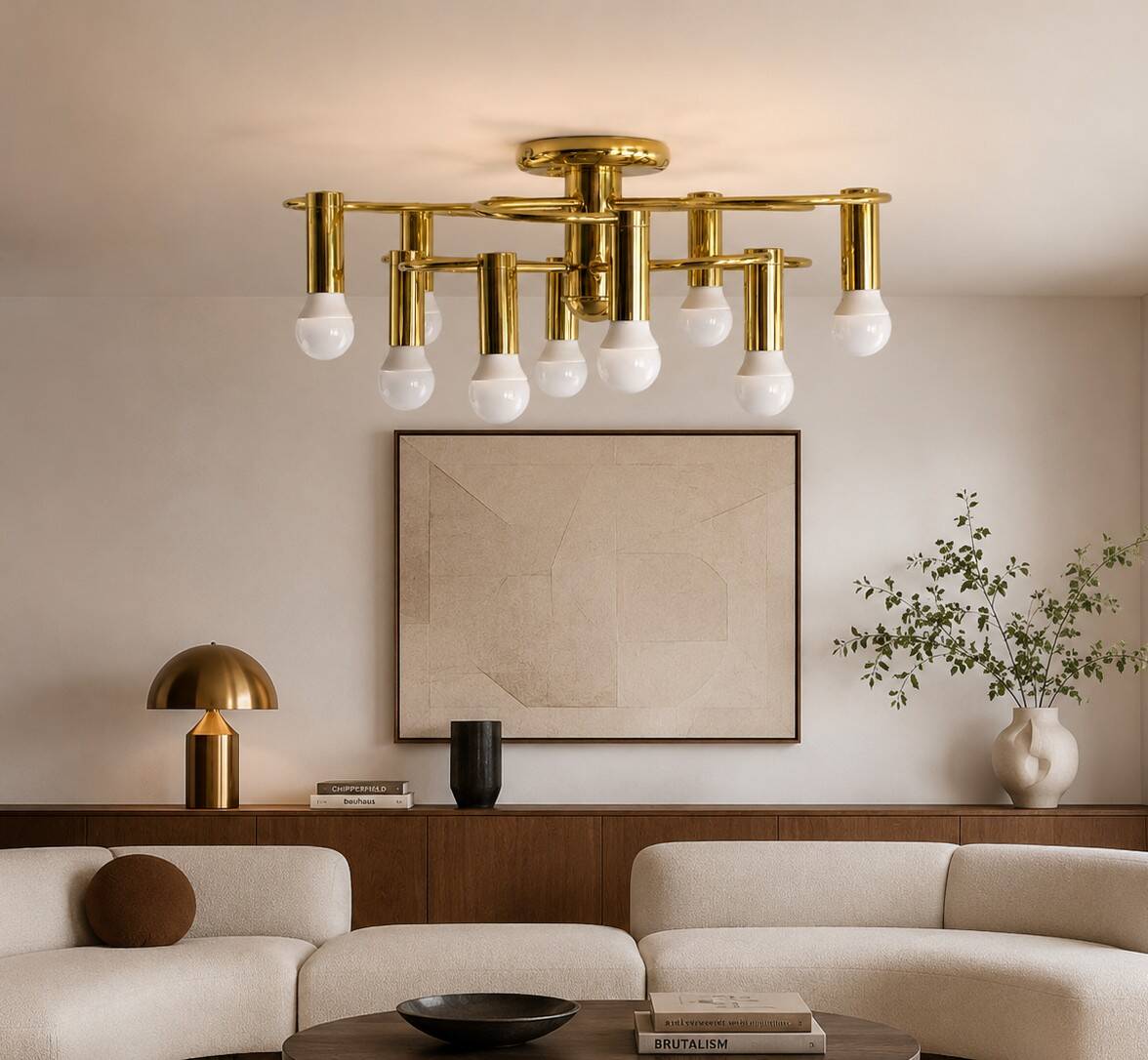 Brass suspension Mid-century 10 arms by Honsel Leuchten