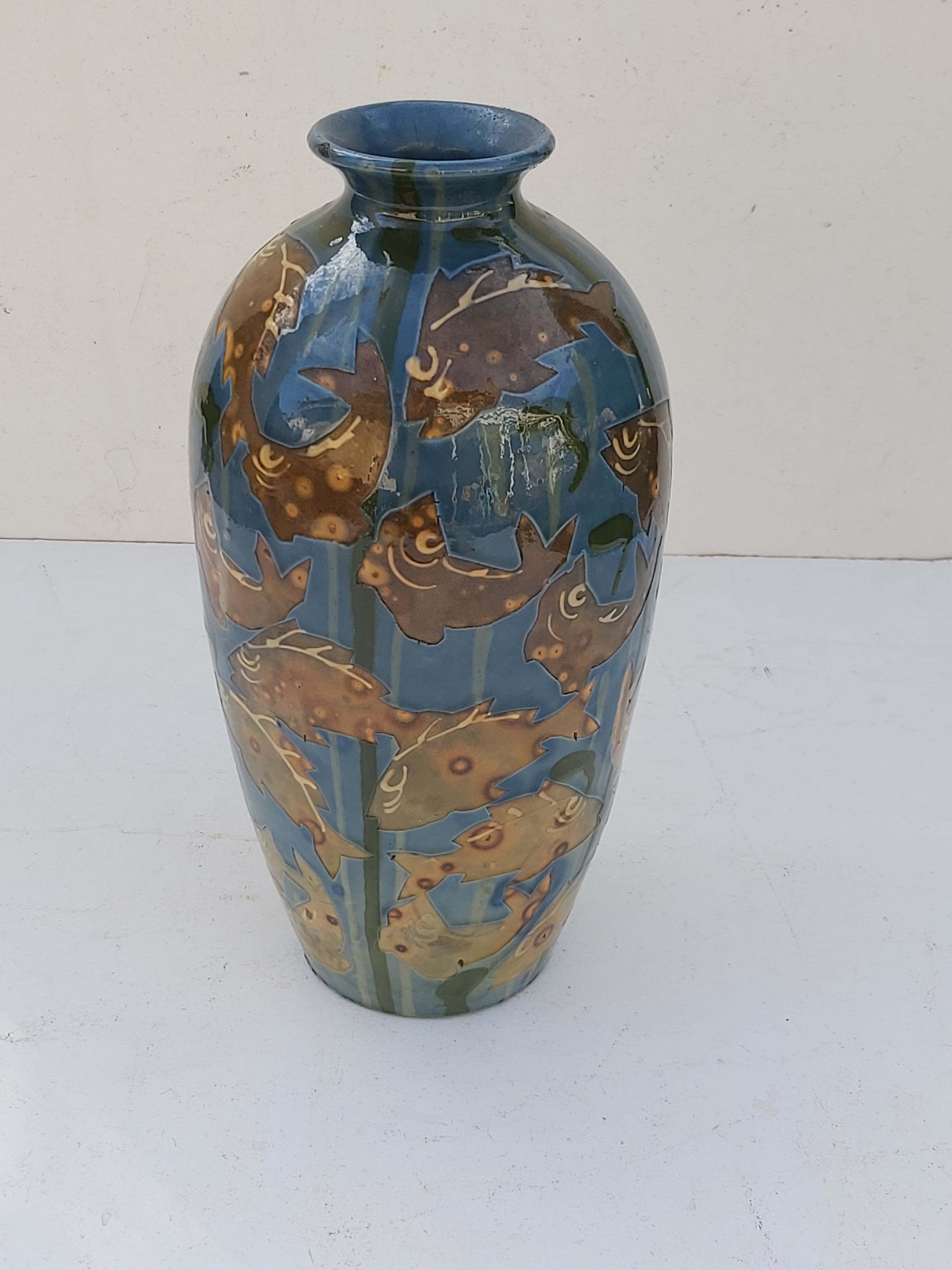 Vase Emile Simonod Savoie fish decorations
