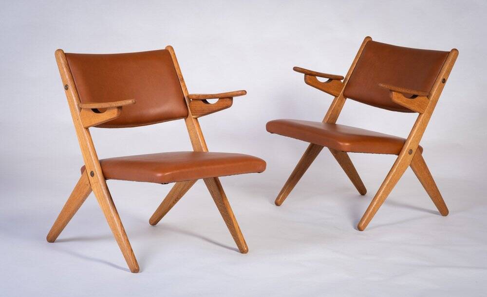 Architectural Armchairs by Arne Hovmand Olsen, Denmark, 1970s, Set of 2