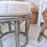 Rattan and terry fabric pouf