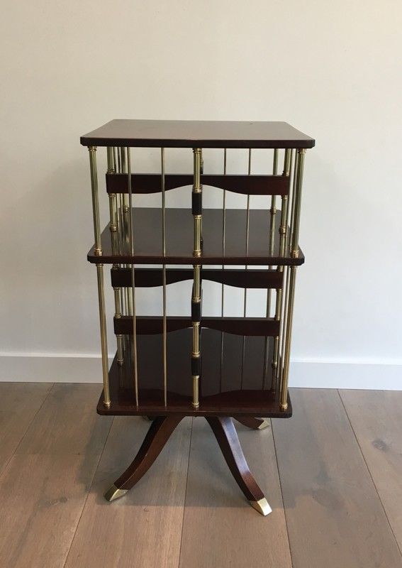 Rotating bookcase cabinet in mahogany and brass