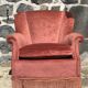 Vintage pink velvet armchair with fringes