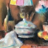 Still life with lamp, signed pastel