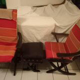 Pair of 4-position adjustable armchairs, vintage relax and its ottoman
