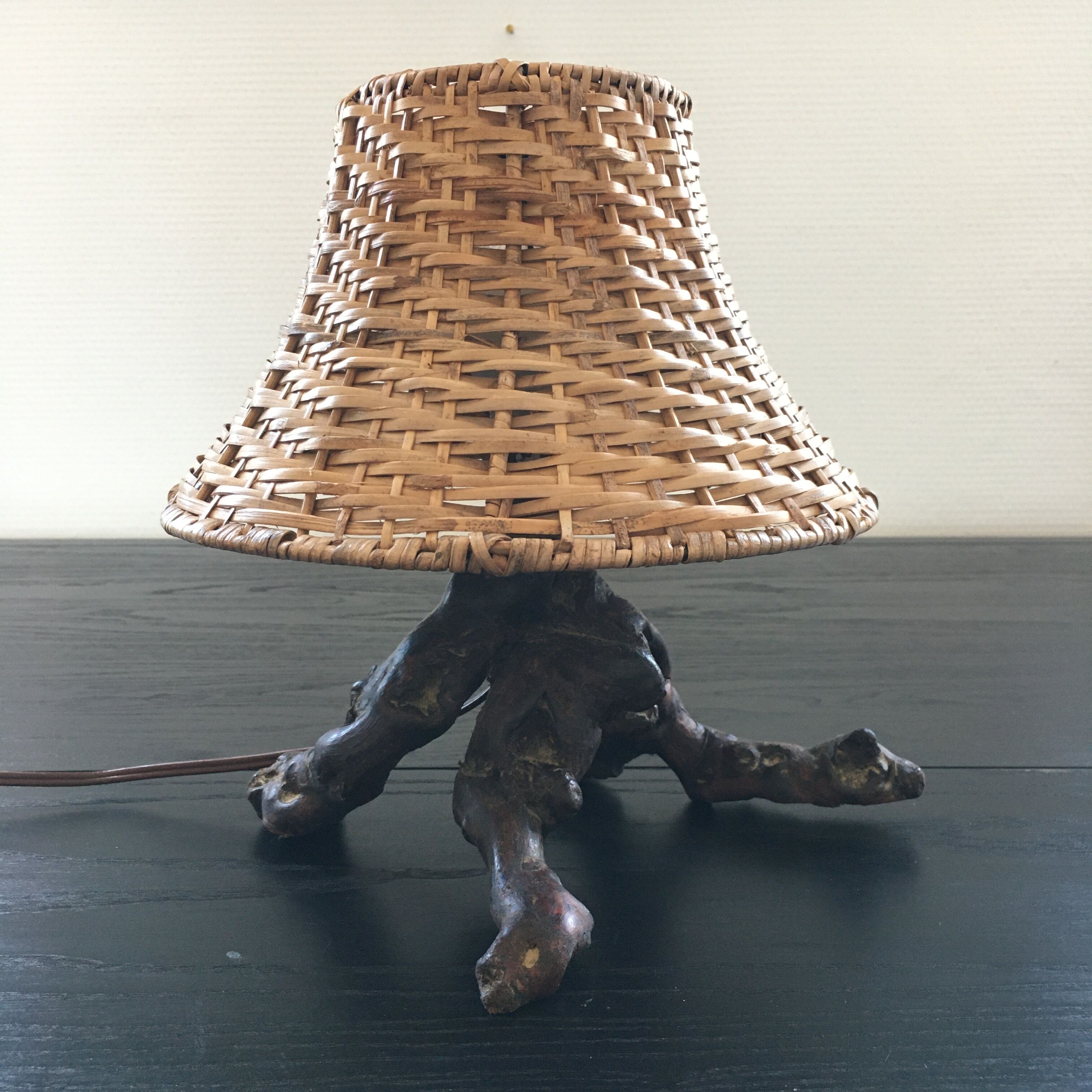 Lamp in vine roots and rattan